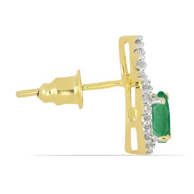BUY 14K GOLD NATURAL EMERALD GEMSTONE HALO EARRINGS